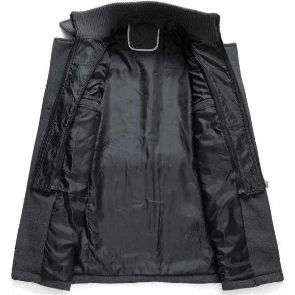 Men's Thermal Single Breasted Wool Blend Coat Business Peacoat with